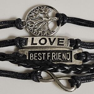 NWT - Black & Silver Best Friend, Love, Infinity, Tree Of Life Woven Bracelet